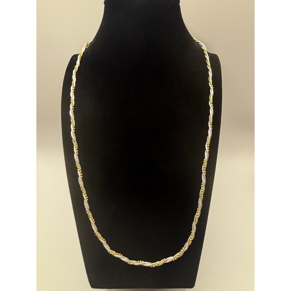 Napier Two Tone Twisted Rope Necklace Silver Gold Tone Beaded Liquid Chain 23"